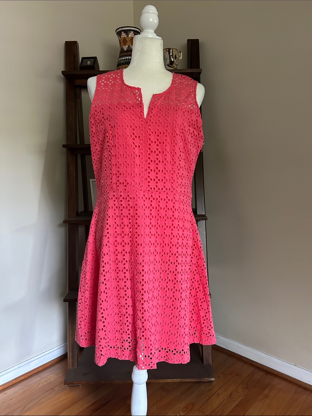 Duffield Lane Coral Eyelet A-Line Sleeveless Dress